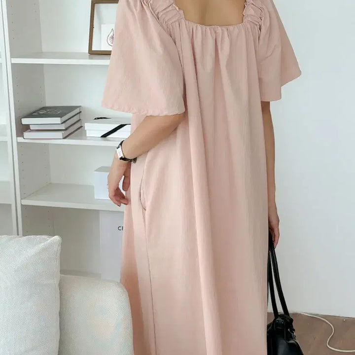 [BUNJANG] Square Neck Wing Sleeve Long Dress (Size 55-77) / 새상품 스퀘어넥 날개 롱 원피스 빅사이즈 가능 55-77