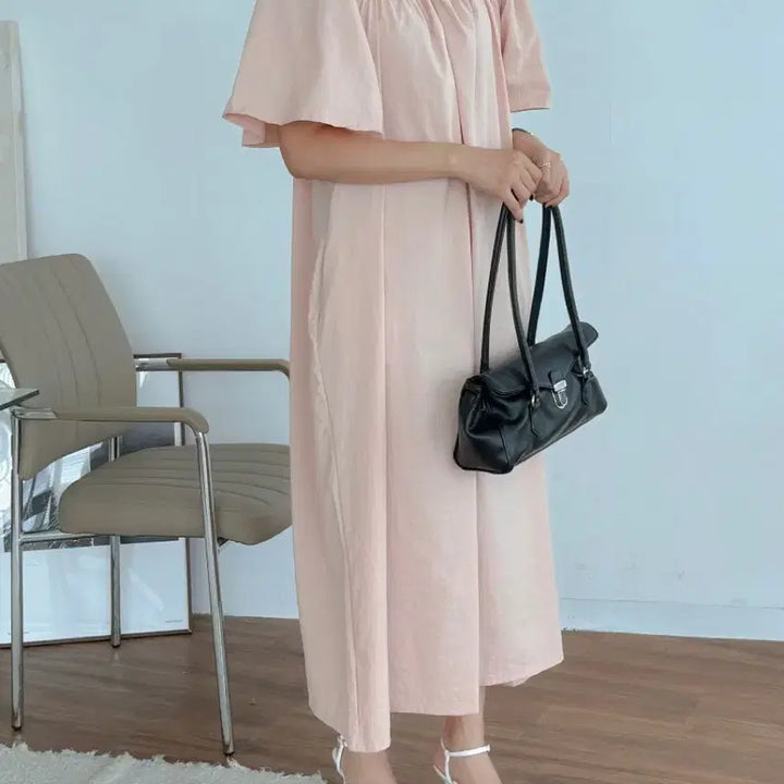 [BUNJANG] Square Neck Wing Sleeve Long Dress (Size 55-77) / 새상품 스퀘어넥 날개 롱 원피스 빅사이즈 가능 55-77
