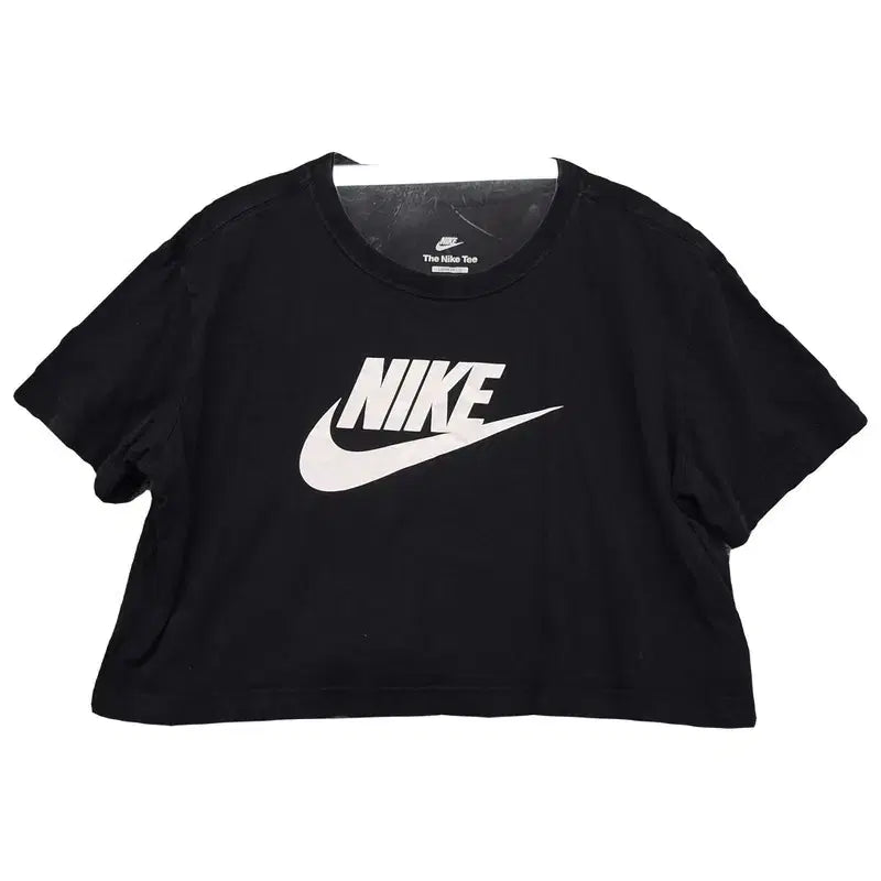 [BUNJANG] Nike Printing Cropped Oversized Black T-Shirt - L / 나이키 프린팅 여자 크롭 오버핏 블랙 반팔티 L