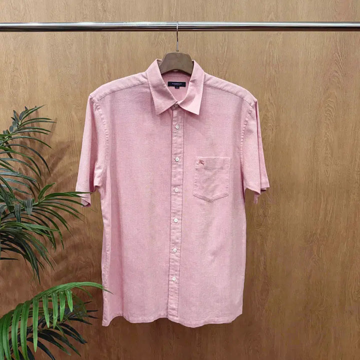 [BUNJANG] Burberry London Classic Pink Embroidered Logo Pocket Short Sleeve Shirt XL / 버버리 런던 반팔 셔츠 포켓 로고 자수 디테일 클래식 핑크