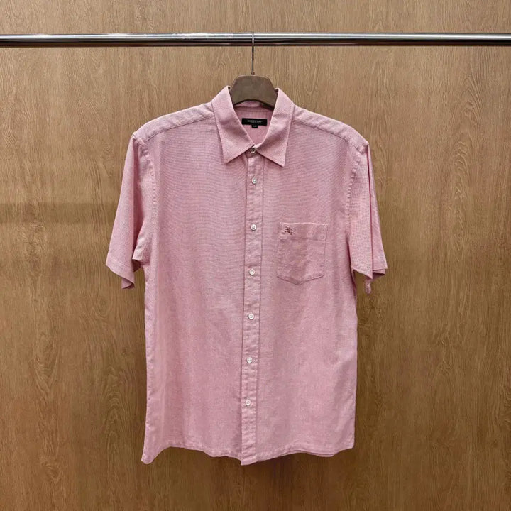 [BUNJANG] Burberry London Classic Pink Embroidered Logo Pocket Short Sleeve Shirt XL / 버버리 런던 반팔 셔츠 포켓 로고 자수 디테일 클래식 핑크