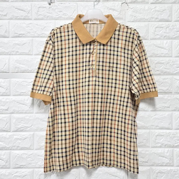 [BUNJANG] DAKS Check Collar Short Sleeve T-shirt / L 닥스 DAKS 체크 카라 반팔 티 D123