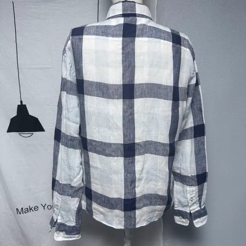 [BUNJANG] Hazzys White Navy Check Short-Sleeve Shirt / 헤지스 화이트 네이비 체크 셔츠 남방 단추 여름셔츠