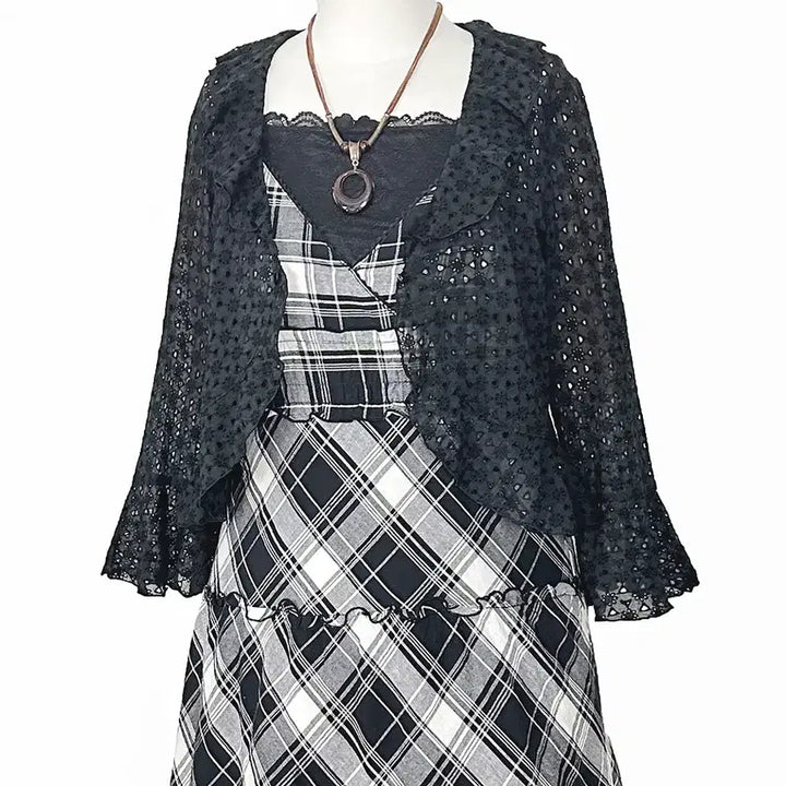 [BUNJANG] Rest Rose Punch Ruffle Shirring Short Jacket Black Vintage / 일본빈티지 레스트로즈 펀칭러플셔링숏자켓 블랙 모리걸하구미룩갸루y2k히피