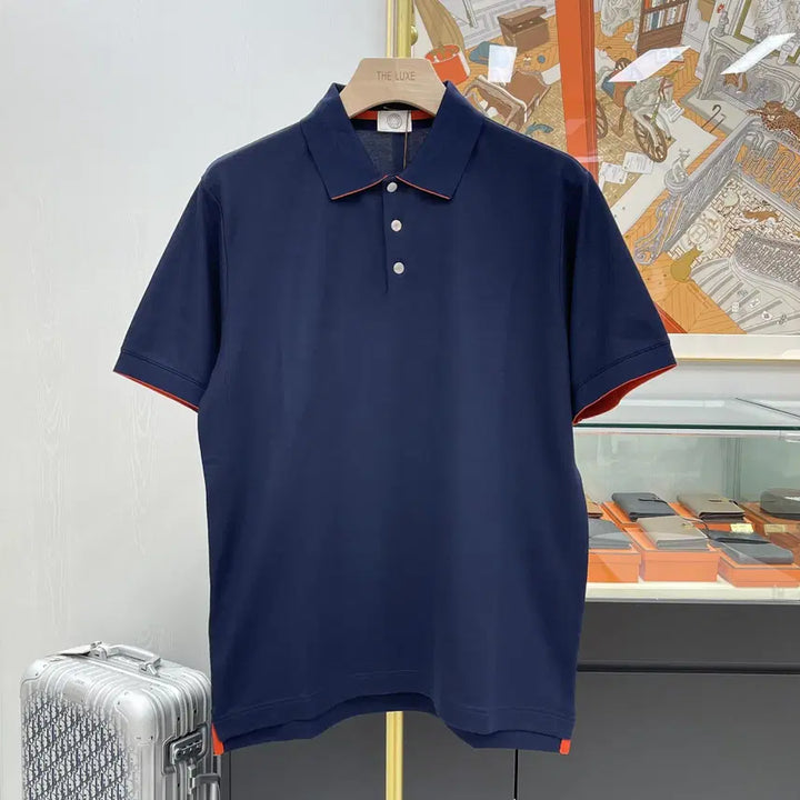 [BUNJANG] Hermes Double Technical Polo T-Shirt Navy L / 새상품] 에르메스 더블 테크니컬 폴로 티셔츠  네이비 H800271