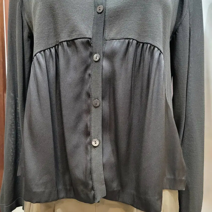 [BUNJANG] KUHO Silk Color-Block Cropped Cardigan / 구호 KUHO 실크 배색 크롭 가디건