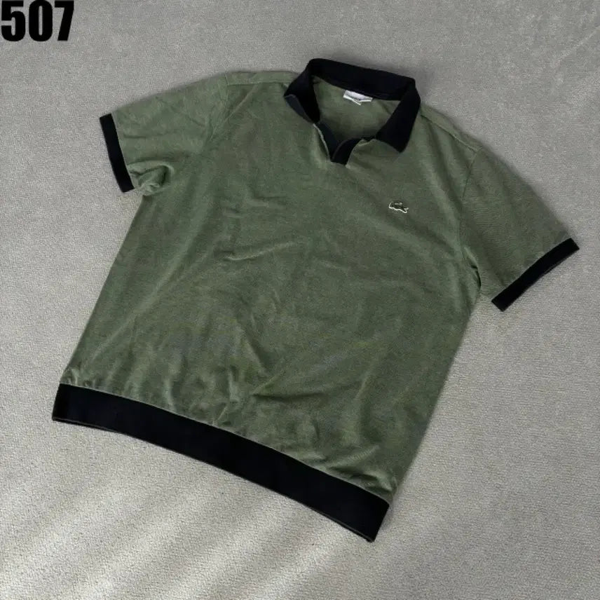 [BUNJANG] Lacoste Colorblock Short Sleeve Polo Shirt Olive L / 라코스테 카라 반팔티 올리브 배색 L