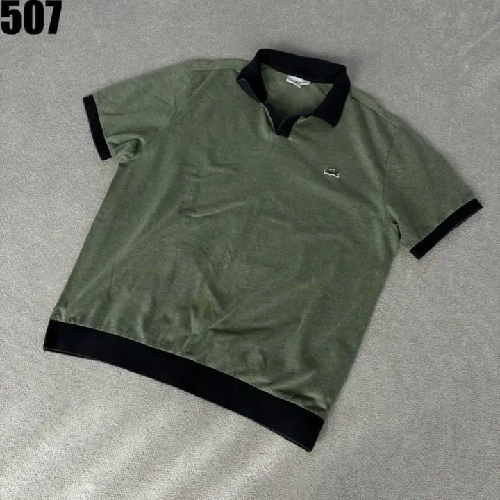 [BUNJANG] Lacoste Colorblock Short Sleeve Polo Shirt Olive L / 라코스테 카라 반팔티 올리브 배색 L