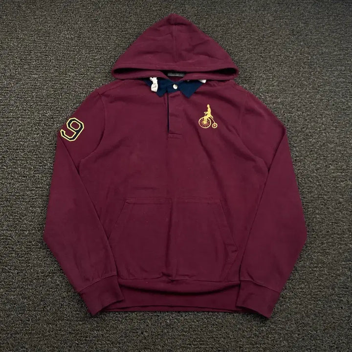 [BUNJANG] Beanpole Burgundy Rugby T-Shirt Hoodie / 빈폴 버건디 럭비 티셔츠 후드티