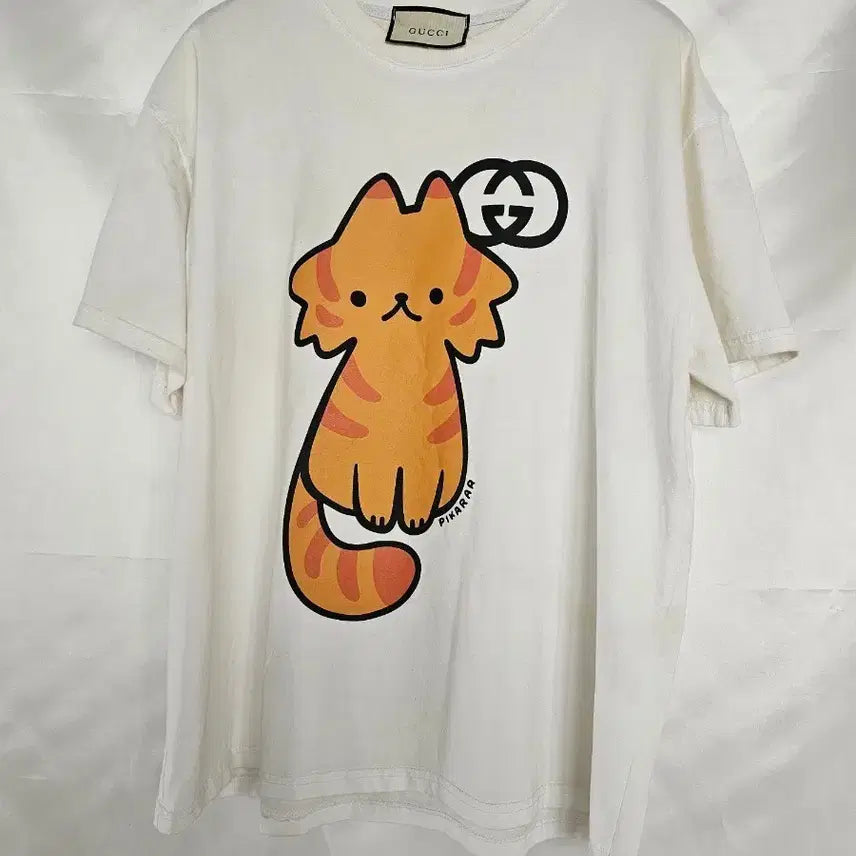 [BUNJANG] Gucci Cat Printing Short Sleeve T-Shirt White XXL / 구찌 고양이 프린팅 반팔 티셔츠 화이트