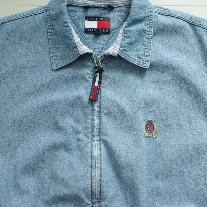 [BUNJANG] Tommy Hilfiger 90s Chambray Denim Harrington Jacket / 90s 타미힐피거 올드스쿨 샴브레이 데님 헤링턴 자켓 M