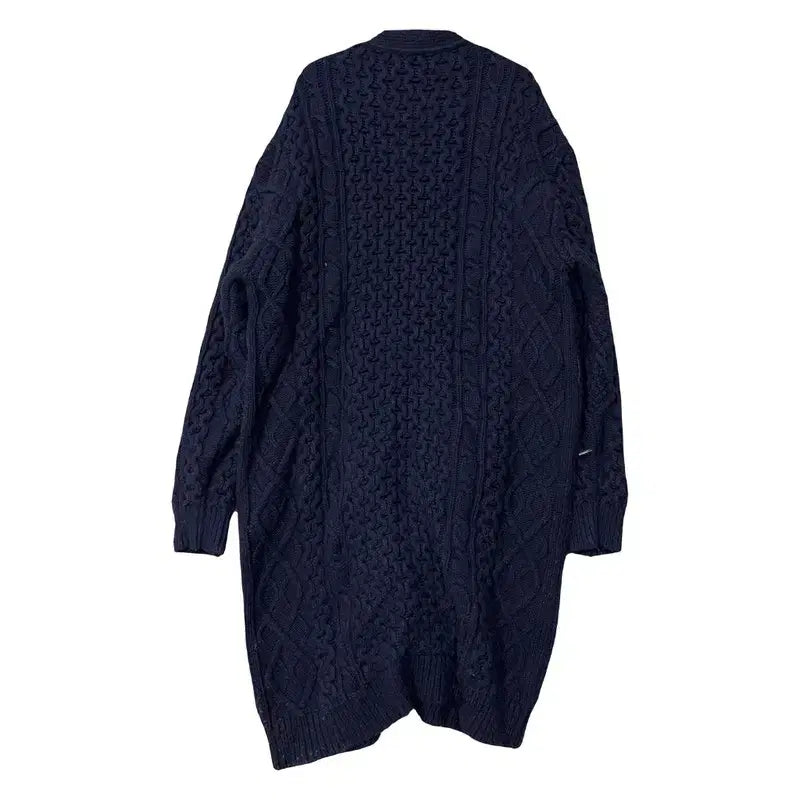 [BUNJANG] Instant Funk Navy Wool Cable Knit Cardigan / 인스턴트 펑크 네이비 울 케이블 니트 가디건 FREE