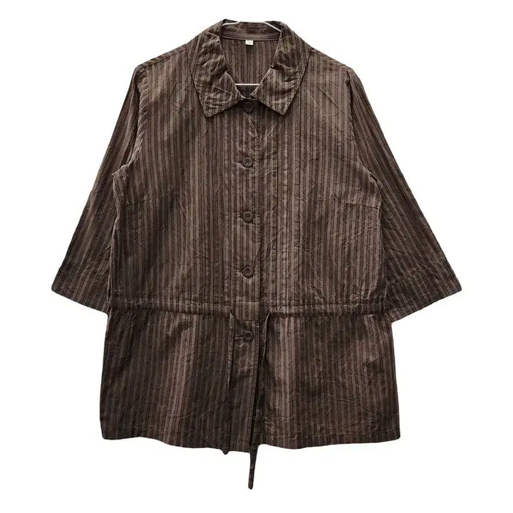 [BUNJANG] Vintage Mori Girl Stripe Brown Shirt Jacket M / 빈티지 모리걸 스트라이프 브라운 셔츠 자켓 M