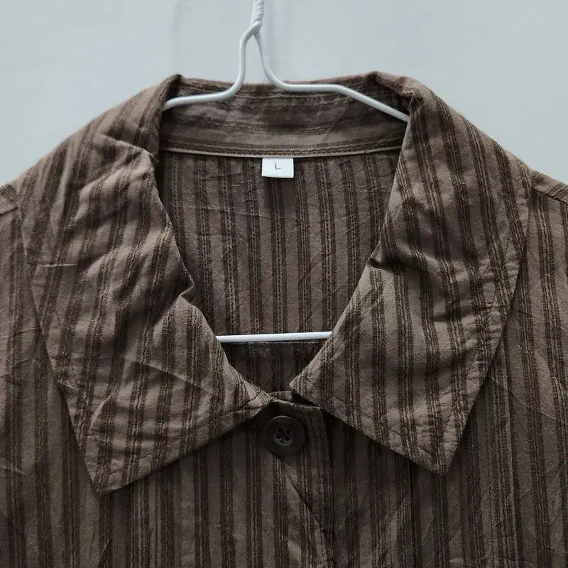 [BUNJANG] Vintage Mori Girl Stripe Brown Shirt Jacket M / 빈티지 모리걸 스트라이프 브라운 셔츠 자켓 M