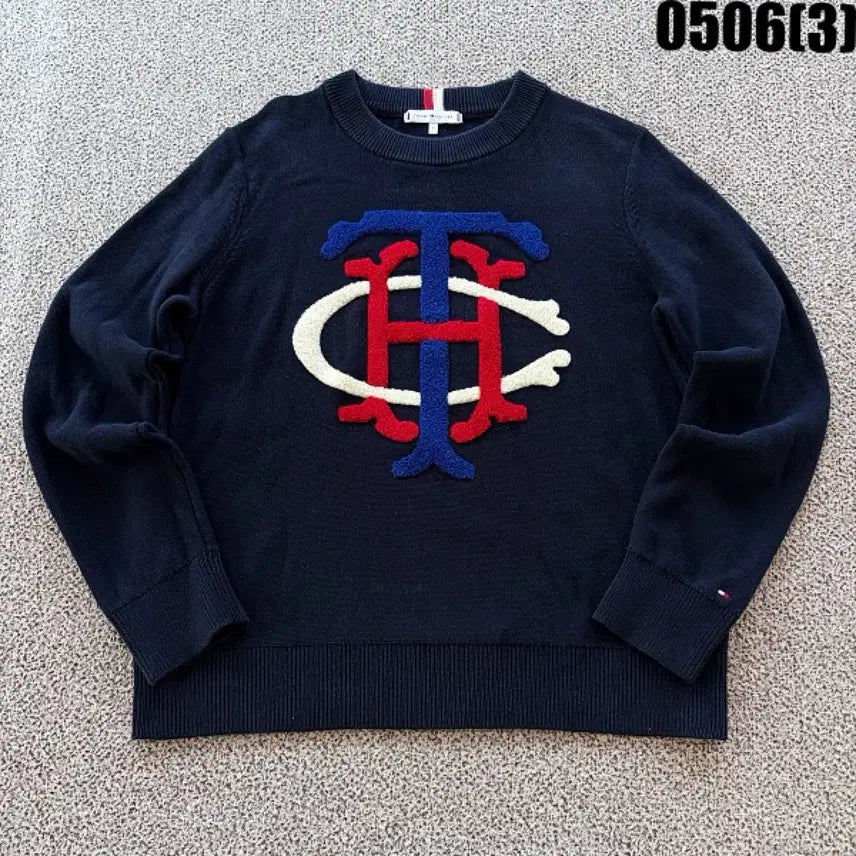 [BUNJANG] Tommy Hilfiger Navy TH Logo Knit Sweater - Size S / S 타미힐피거 네이비 TH 로고 니트 0506(3)