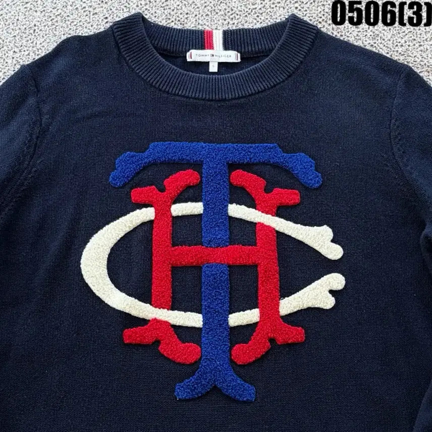 [BUNJANG] Tommy Hilfiger Navy TH Logo Knit Sweater - Size S / S 타미힐피거 네이비 TH 로고 니트 0506(3)