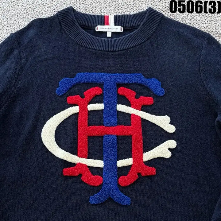 [BUNJANG] Tommy Hilfiger Navy TH Logo Knit Sweater - Size S / S 타미힐피거 네이비 TH 로고 니트 0506(3)