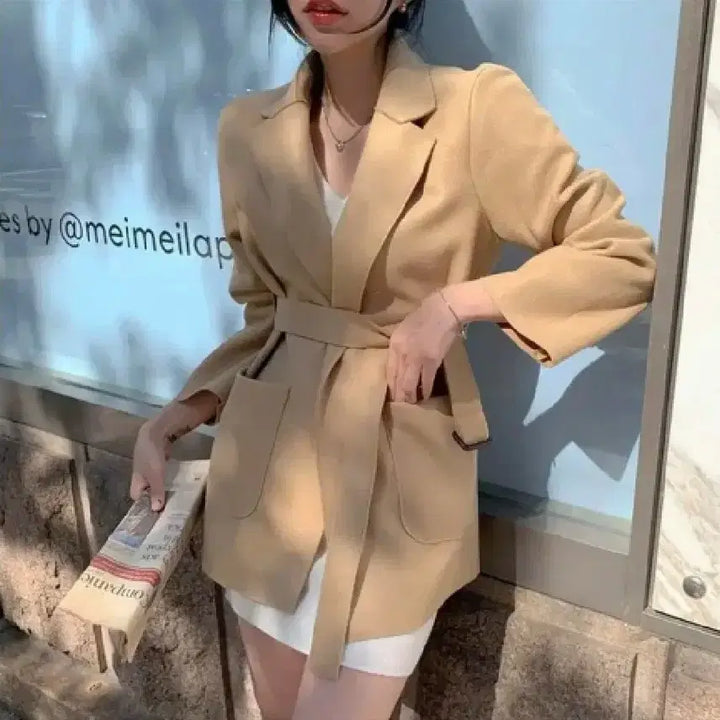 [BUNJANG] Ivory Wool Jacket with Belt Set / 아이보리 모직 울자켓(벨트set)