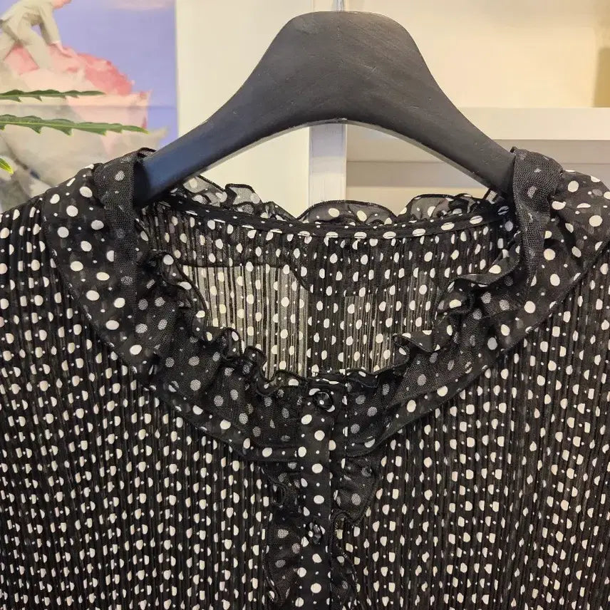 [BUNJANG] Polka Dot Frill Pleated Blouse Jacket / 땡땡이 프릴 플리츠 주름 블라우스 자켓