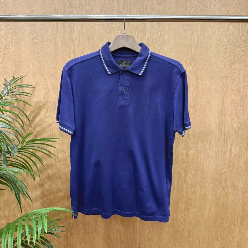[BUNJANG] Lanvin Collection Minimal Embroidered Logo Detail Classic Deep Blue Short-Sleeve Polo T-Shirt / 랑방 컬렉션 반팔 카라 티셔츠 미니멀 자수 로고 디테일 클래식 딥블루