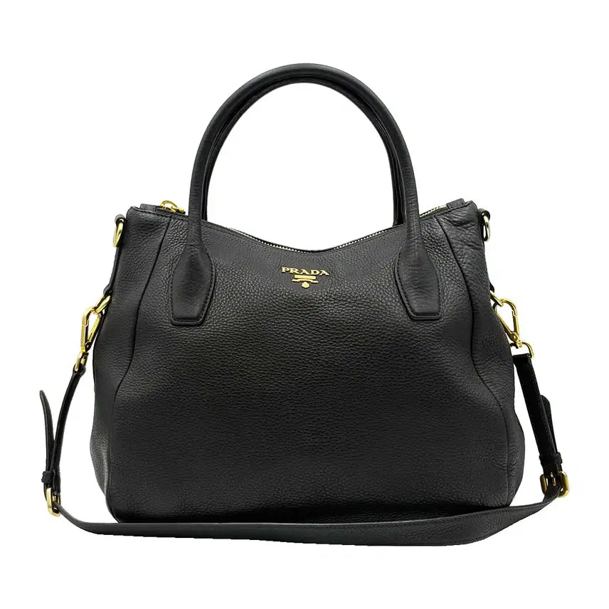 [BUNJANG] Prada Vitello Daino BR4992 Black Gold Logo 2-Way Bag / 프라다 Prada BR4992 블랙 비텔로 다이노 금장 로고 2WAY