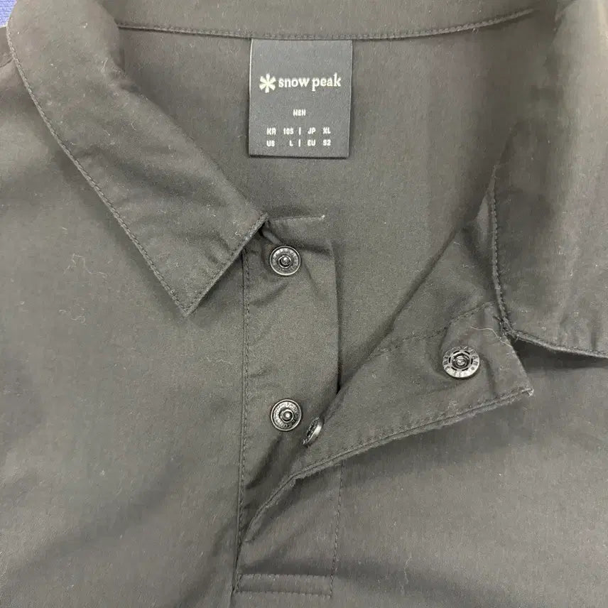 [BUNJANG] Snow Peak Cotton Snap Collar T-Shirt (Black) - Large / (L)스노우피크 Snowpeak 코튼 스냅 카라티셔츠(블랙)