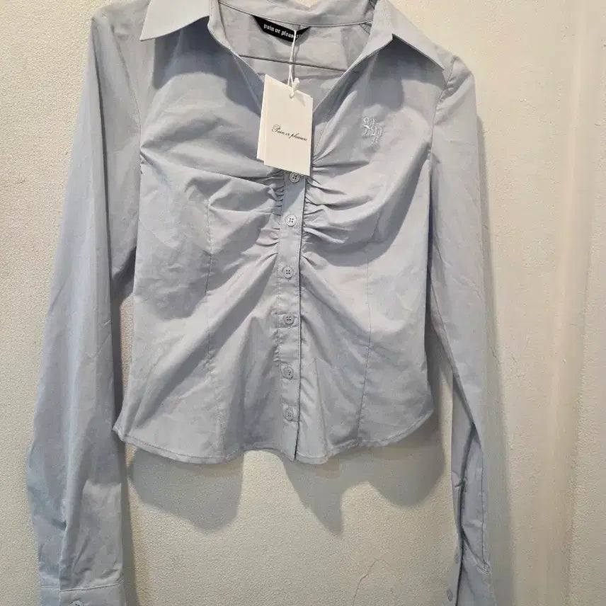 [BUNJANG] Bone &amp; Pleasure Shirring Crop Blouse Sky Blue / 본앤플레져 셔링 크롭 블라우스 하늘색