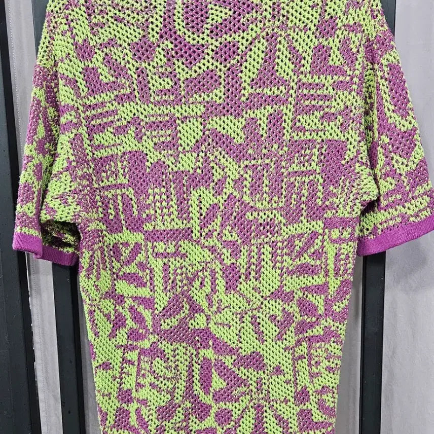 [BUNJANG] Zara Purple/Lime Pattern Knit Oversized Short Sleeve T-shirt M / (새상품)자라 퍼플/라임 패턴 니트 오버핏 반팔티 M