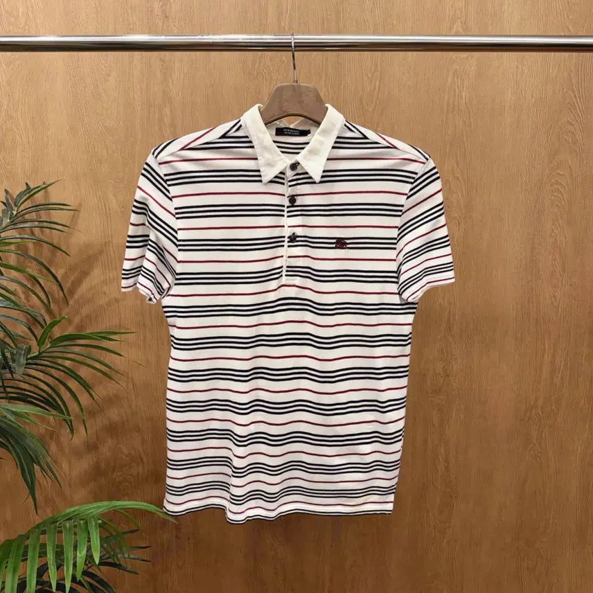 [BUNJANG] Burberry Black Label Multi Stripe Short Sleeve Polo T-Shirt White / 버버리 블랙라벨 멀티 스트라이프 반팔 로고 카라 티셔츠 화이트