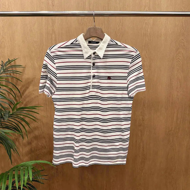 [BUNJANG] Burberry Black Label Multi Stripe Short Sleeve Polo T-Shirt White / 버버리 블랙라벨 멀티 스트라이프 반팔 로고 카라 티셔츠 화이트