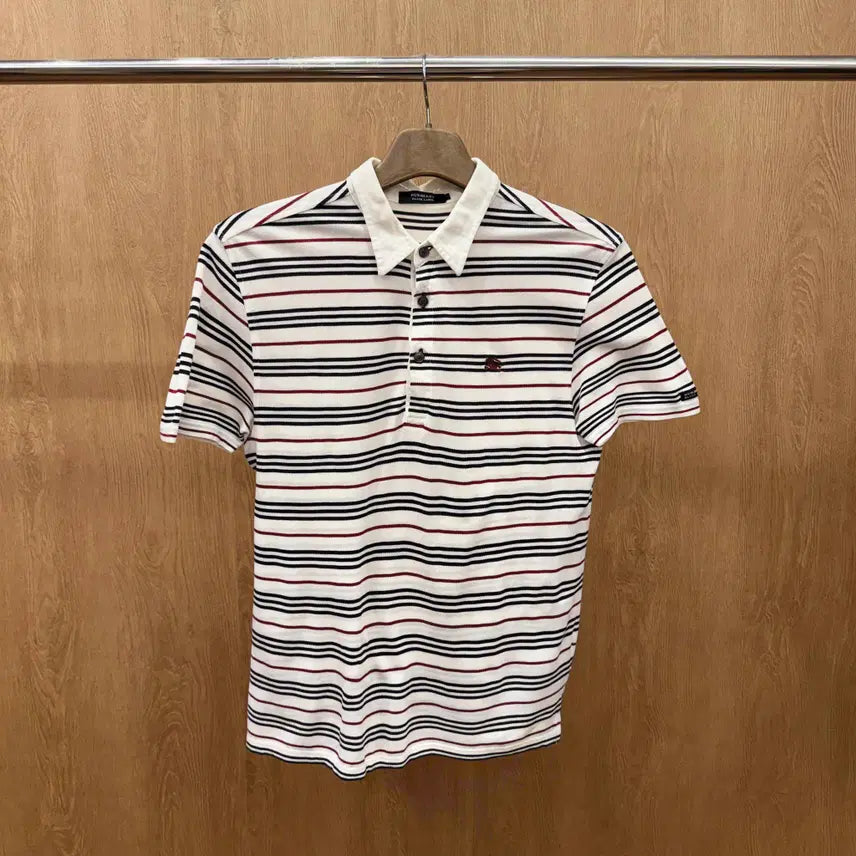 [BUNJANG] Burberry Black Label Multi Stripe Short Sleeve Polo T-Shirt White / 버버리 블랙라벨 멀티 스트라이프 반팔 로고 카라 티셔츠 화이트