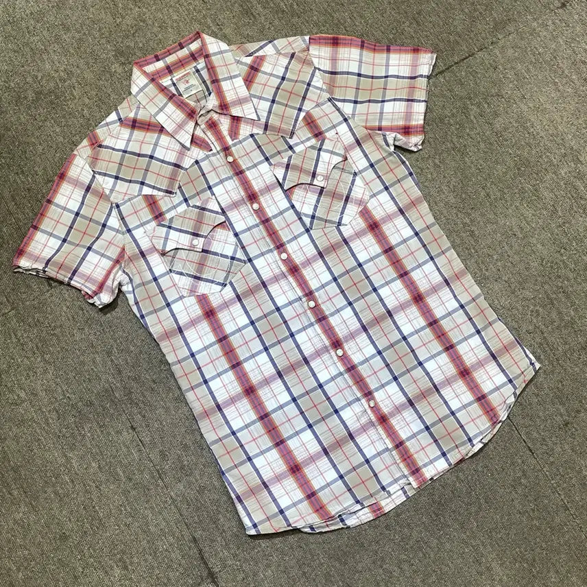 [BUNJANG] True Religion Checked Western Short Sleeve Shirt / (M) True Religion 트루 릴리젼 체크 웨스턴 반팔 셔츠