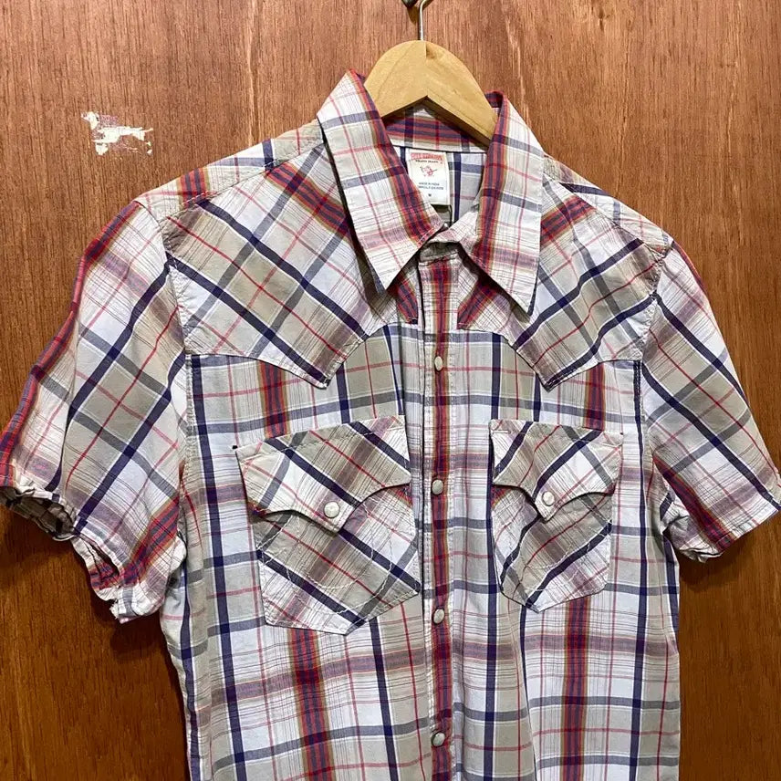 [BUNJANG] True Religion Checked Western Short Sleeve Shirt / (M) True Religion 트루 릴리젼 체크 웨스턴 반팔 셔츠