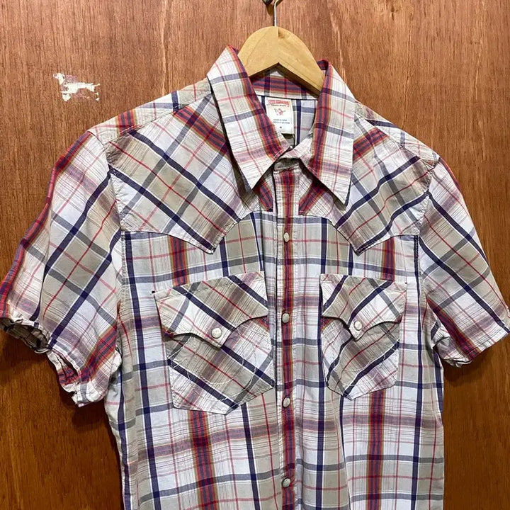[BUNJANG] True Religion Checked Western Short Sleeve Shirt / (M) True Religion 트루 릴리젼 체크 웨스턴 반팔 셔츠