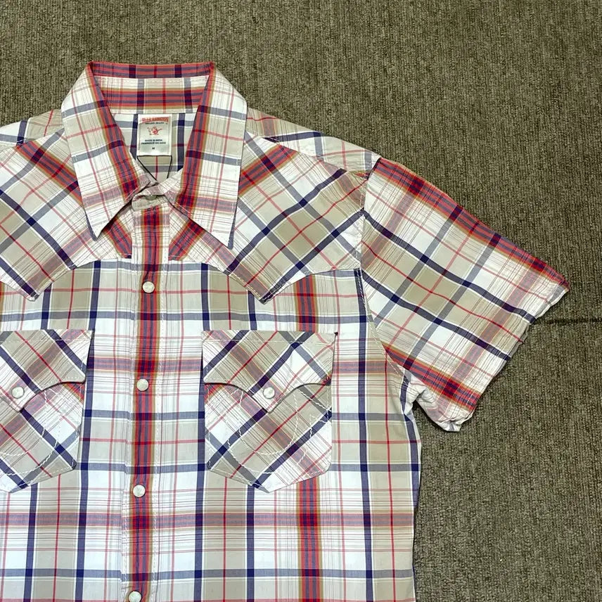 [BUNJANG] True Religion Checked Western Short Sleeve Shirt / (M) True Religion 트루 릴리젼 체크 웨스턴 반팔 셔츠