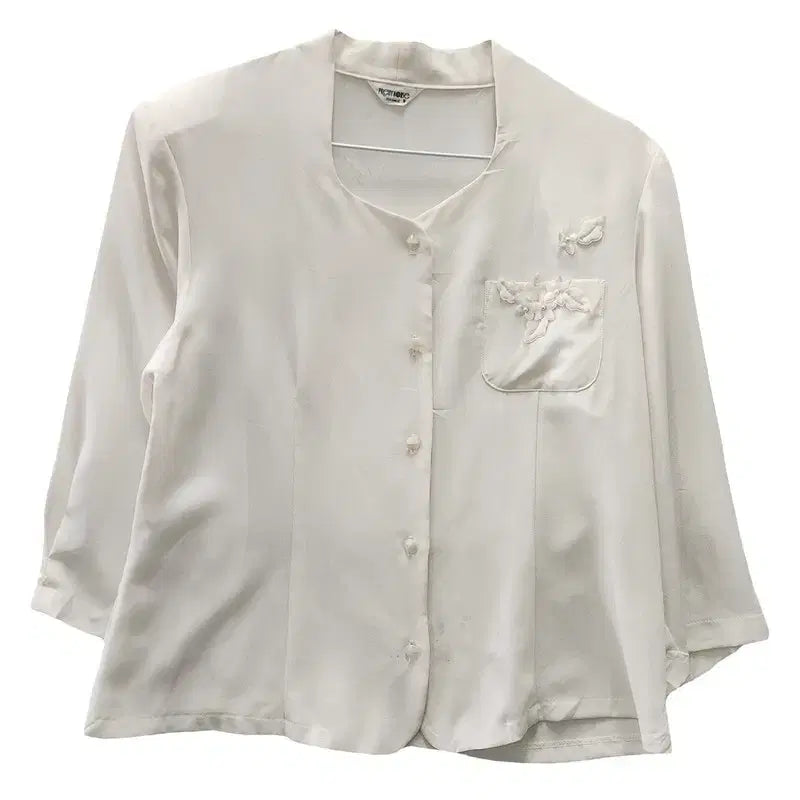 [BUNJANG] Vintage Feminine Flower Pocket Cream Blouse Jacket / 빈티지 페미닌 플라워포켓 크림 블라우스 자켓
