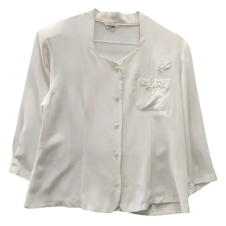 [BUNJANG] Vintage Feminine Flower Pocket Cream Blouse Jacket / 빈티지 페미닌 플라워포켓 크림 블라우스 자켓