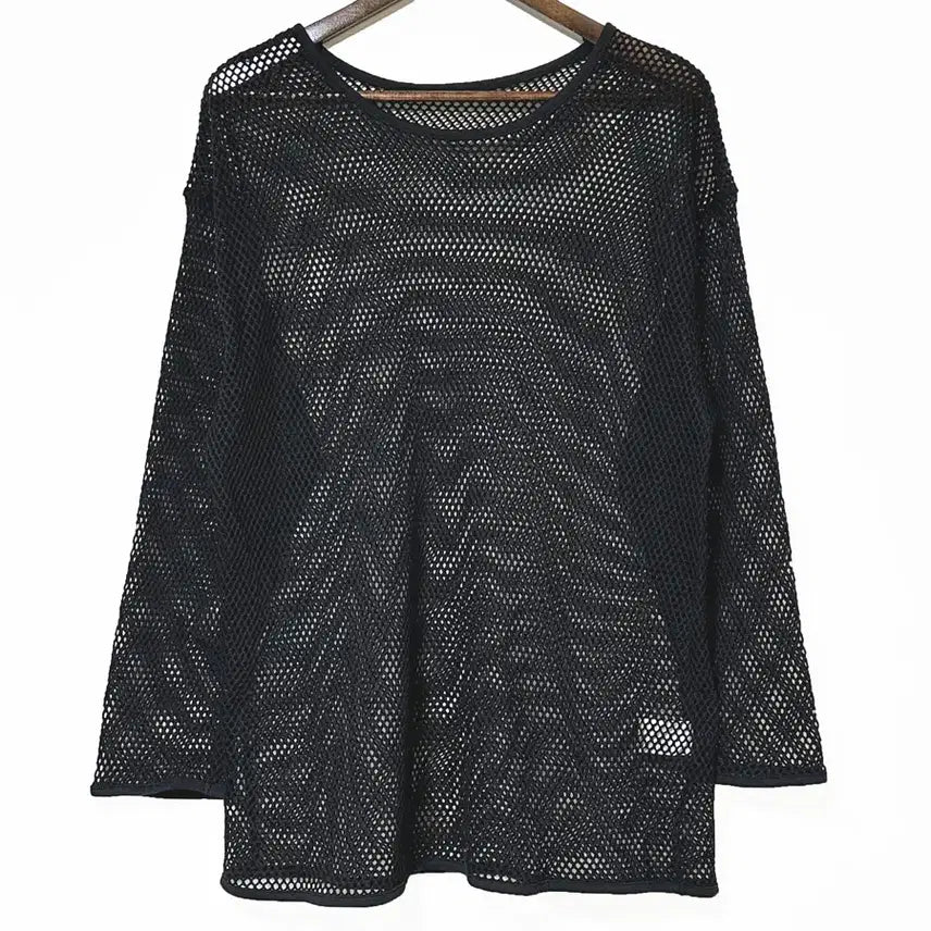 [BUNJANG] Vintage Black Sheer Knit Long Sleeve Top / 일본빈티지 그물시스루 오버루즈롱긴팔티 블랙모리걸하구미룩갸루y2k히피