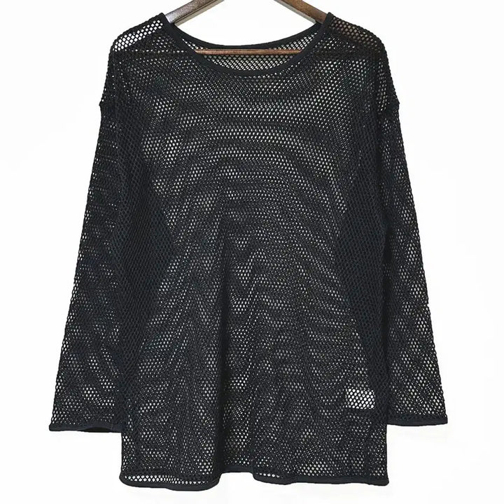 [BUNJANG] Vintage Black Sheer Knit Long Sleeve Top / 일본빈티지 그물시스루 오버루즈롱긴팔티 블랙모리걸하구미룩갸루y2k히피