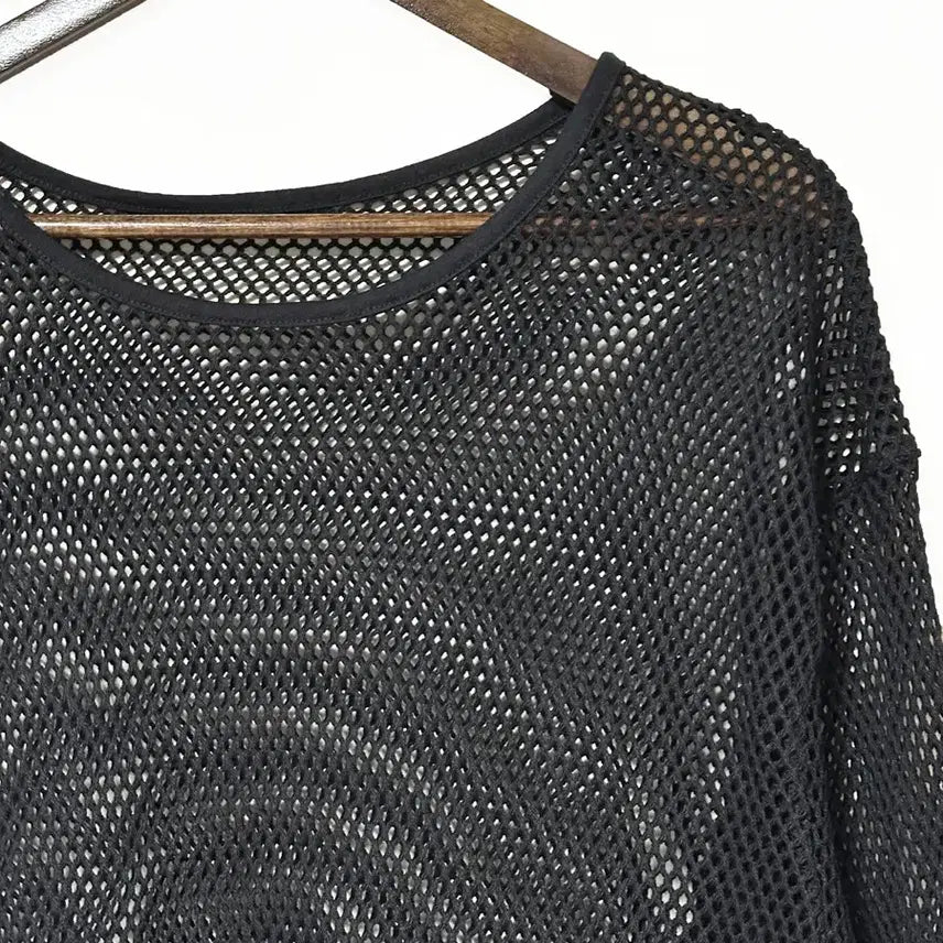 [BUNJANG] Vintage Black Sheer Knit Long Sleeve Top / 일본빈티지 그물시스루 오버루즈롱긴팔티 블랙모리걸하구미룩갸루y2k히피