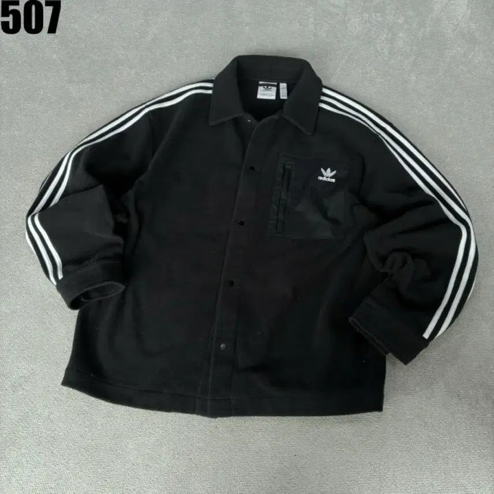 [BUNJANG] Adidas 3-Stripes Black Fleece Shirt Jacket M / 아디다스 삼선 블랙 플리스 셔츠 자켓  m
