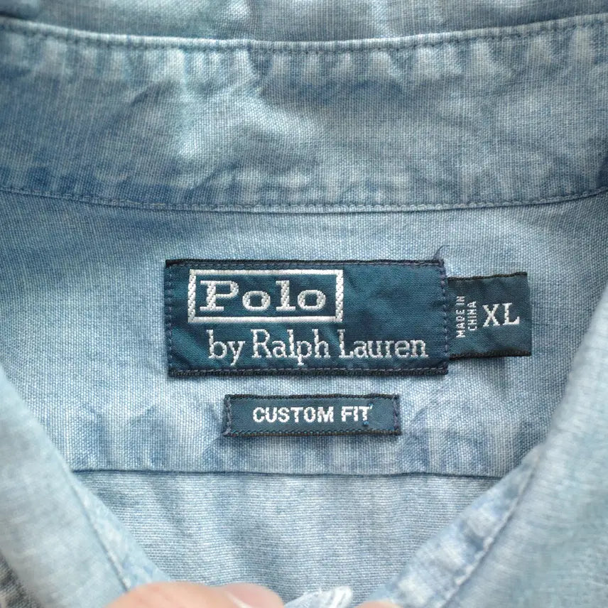 [BUNJANG] Polo Ralph Lauren 90s Chambray Denim Short Sleeve Military Shirt XL / 90s 폴로 랄프로렌 밀리터리 샴브레이 데님 반팔 셔츠 XL