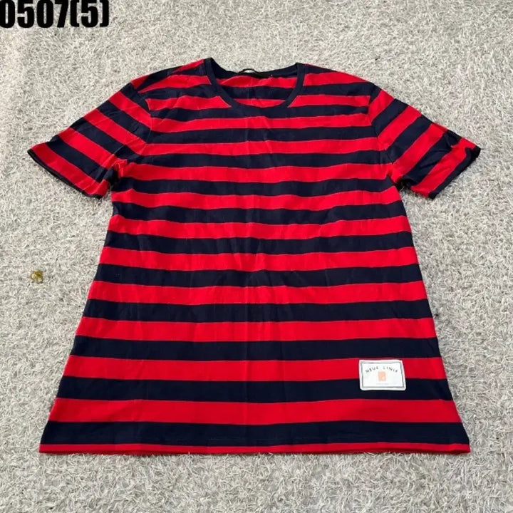 [BUNJANG] Plac Red/Navy Stripe Short-Sleeve T-Shirt / 플랙 레드/네이비 스트라이프 반팔 티셔츠