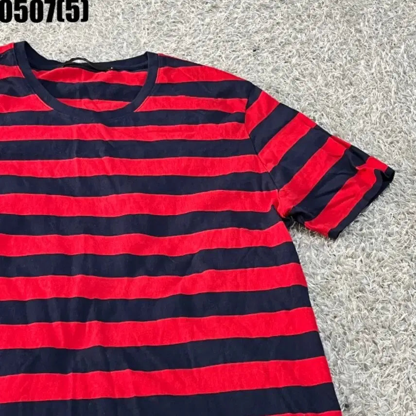 [BUNJANG] Plac Red/Navy Stripe Short-Sleeve T-Shirt / 플랙 레드/네이비 스트라이프 반팔 티셔츠