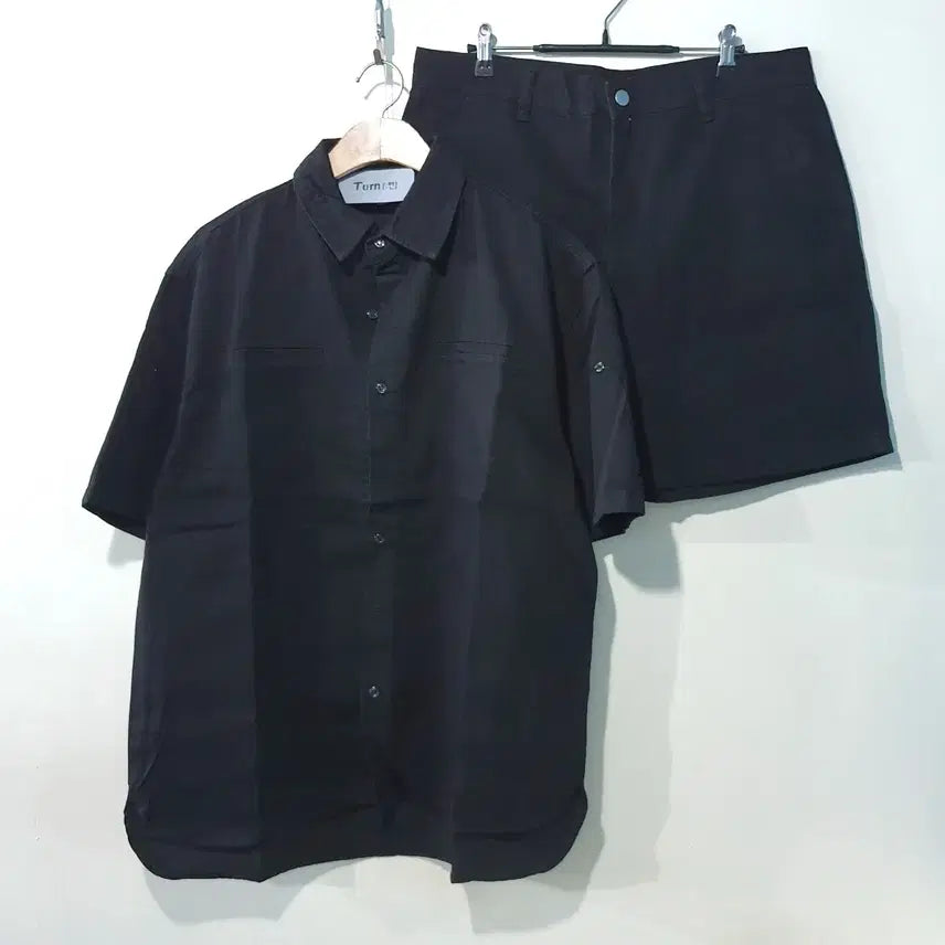 [BUNJANG] Water Roll-up Denim Short Sleeve Shirt Set / SS신상) 워터 롤업 데님 반팔셔츠 세트 2color M,L