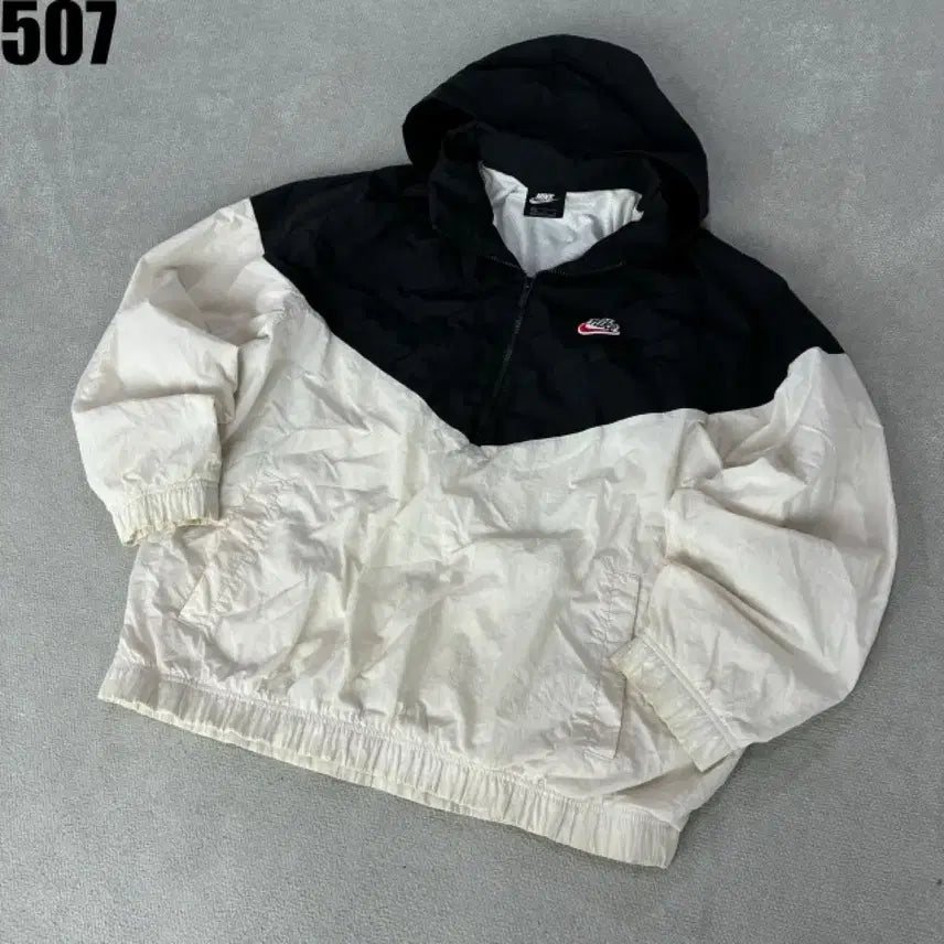[BUNJANG] Nike Windrunner Anorak Hoodie Jacket Black/Ivory XL / 나이키 바람막이 윈드러너 아노락 블랙/아이보리 후드 XL