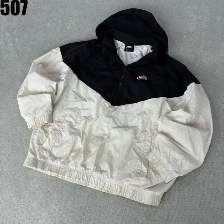 [BUNJANG] Nike Windrunner Anorak Hoodie Jacket Black/Ivory XL / 나이키 바람막이 윈드러너 아노락 블랙/아이보리 후드 XL