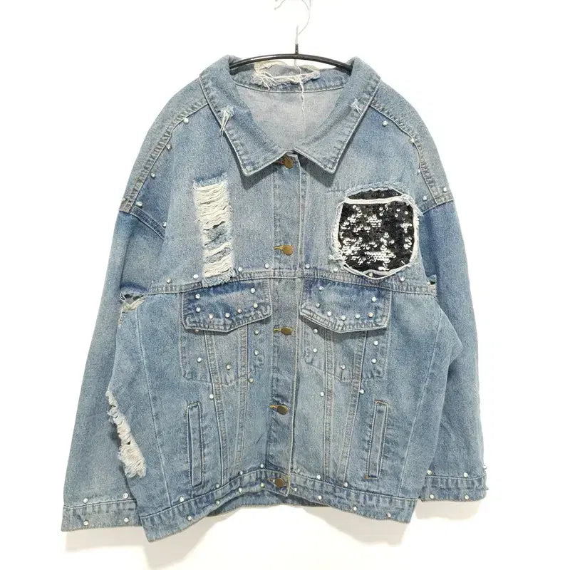 [BUNJANG] Oversized Cubic Sequin Denim Jacket / 오버핏 큐빅 스팽글 데님 자켓 F_M2646