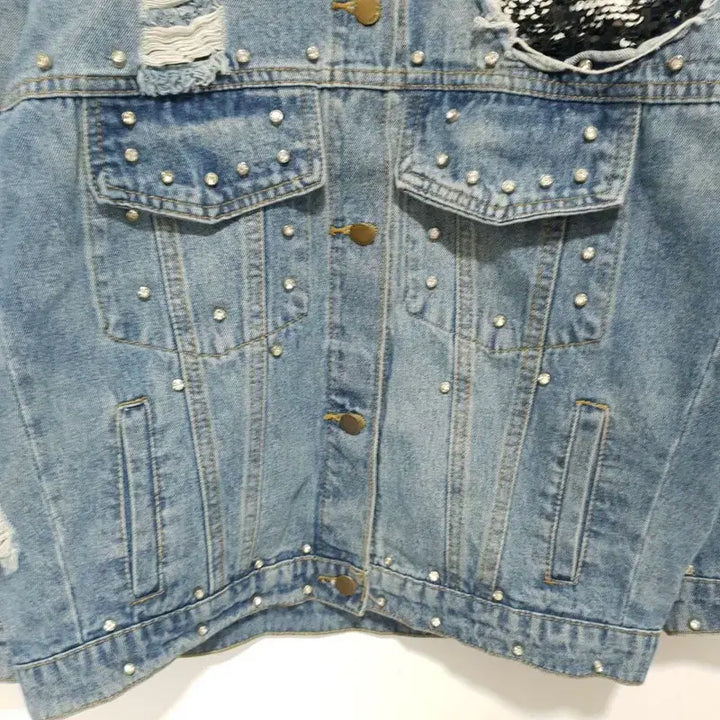 [BUNJANG] Oversized Cubic Sequin Denim Jacket / 오버핏 큐빅 스팽글 데님 자켓 F_M2646