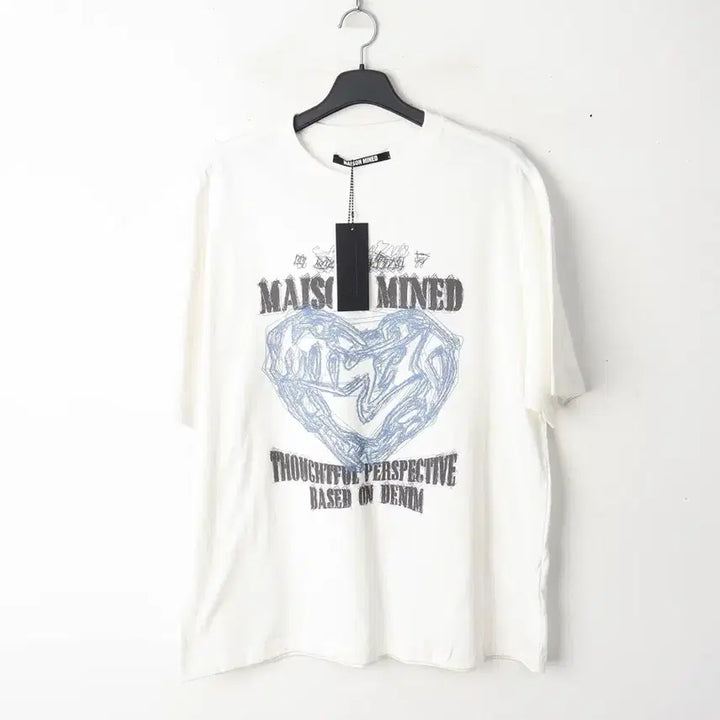 [BUNJANG] Maison Mineto Doodle Heart Short Sleeve T-Shirt White / 100/새상품 메종미네드 두들 하트 반팔 티셔츠